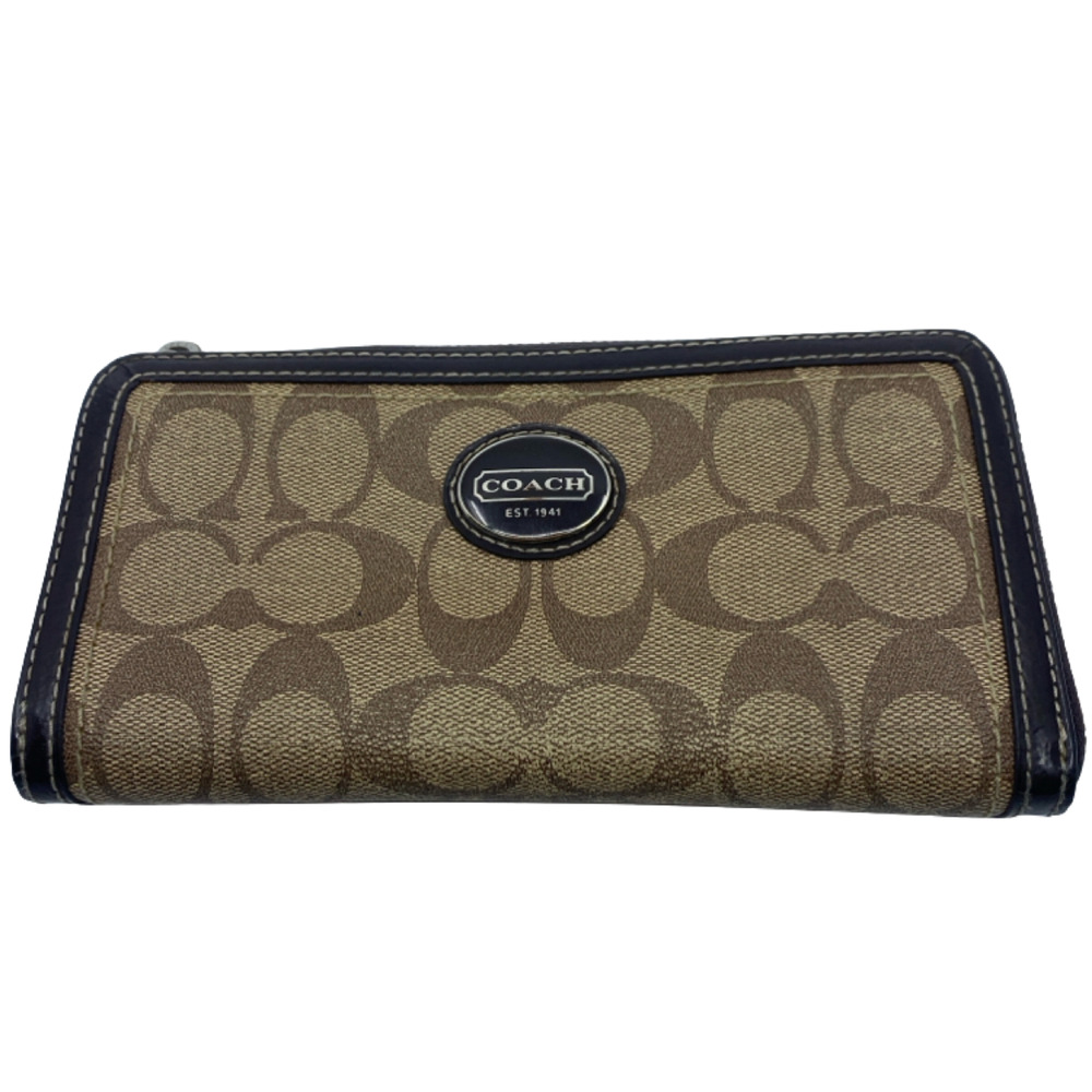 Coach Signature C Brown Coated Canvas Zip Around Wallet